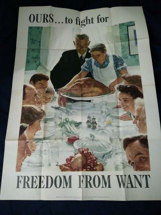 Wwii Poster Freedom From Want By Norman Rockwell 1943 28 X 40