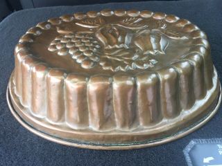 Heavy Antique Primative copper mold fruit pattern cake jello 13.  5x11” 3