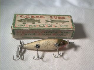 Vintage Old Wood Fishing Lure Creek Chub Injured Minnow Silver Flash W/ Box Ge