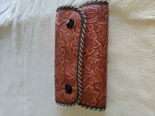 Hand Tooled Leather Fly Wallet Case Antique Fishing Lure