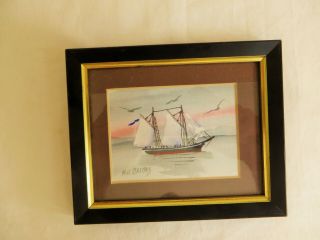 Vintage Marvin H.  Jacobs Watercolor Ship Seagull Framed Small Painting Signed
