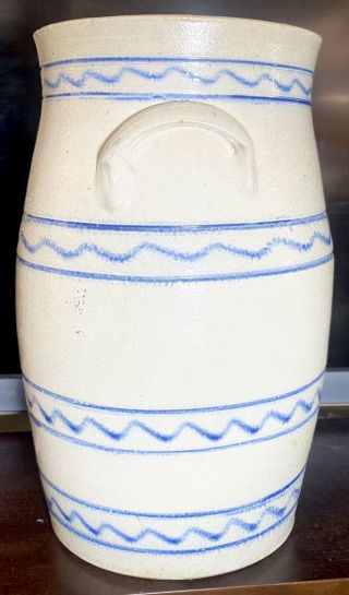 Rare Antique Whites Utica Stoneware Churn With Cobalt Blue Decoration 2
