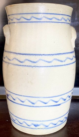 Rare Antique Whites Utica Stoneware Churn With Cobalt Blue Decoration 3