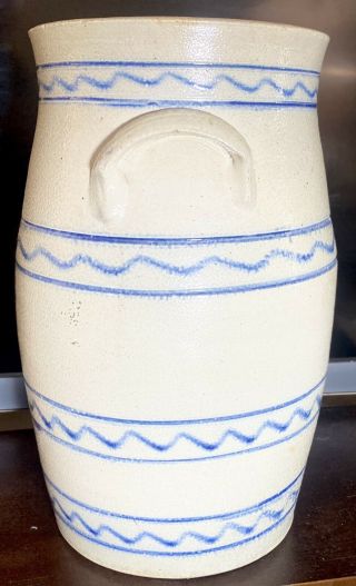 Rare Antique Whites Utica Stoneware Churn With Cobalt Blue Decoration 4