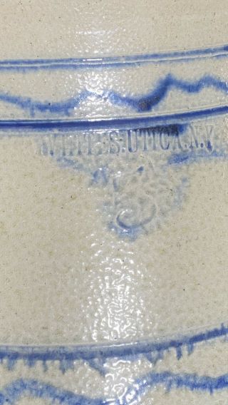 Rare Antique Whites Utica Stoneware Churn With Cobalt Blue Decoration 5