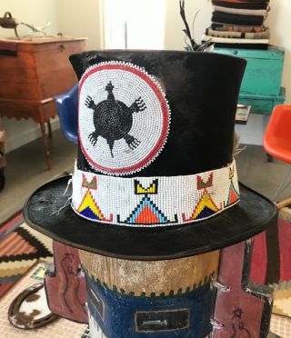 Antique,  Authentic,  Medicine Man,  Peace - time - Chief - Top Hat,  Native American. 2