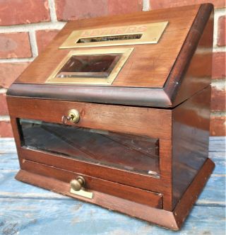 Antique Mahogany Letter Box With Brass Mounts And Beveled Glass Windows