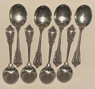 8 Wallace Sterling Silver Grande Baroque Cream Soup Spoons Flatware Vint 6 3/8”