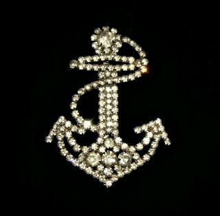 Belt Buckle Rhinestone Crystal Anchor Large Vintage Jewelry Nautical Navy Sailor