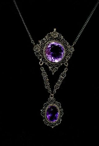 Absolutely Stunning Antique 900 Silver Lilac Amethyst Gemstones Necklace/box