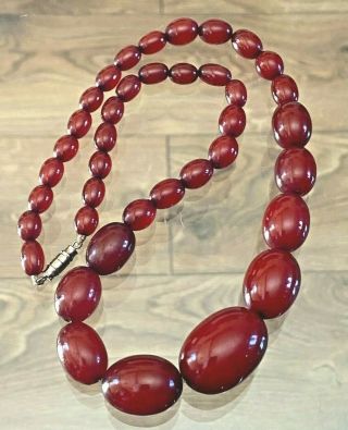 Antique Vintage Art Deco Cherry Red Amber Bakelite Faturan Beads Necklace 48 Gm