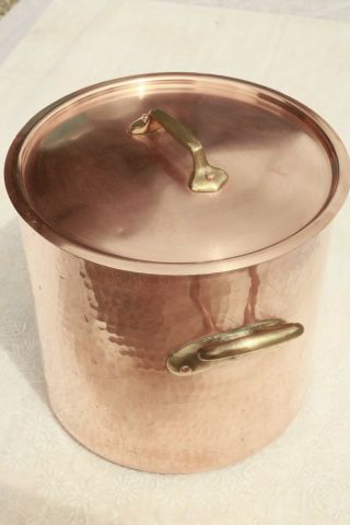 Rare Antique E Dehillerin Copper Stockpot Hammered Tin Lined 11.  4inch 14.  3lbs