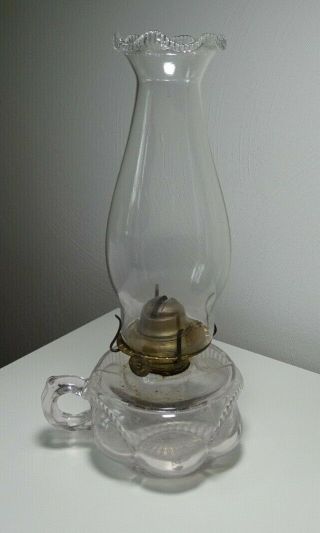Antique Oil / Kerosene Finger Lamp Glass Base And Decorative Clear Glass Globe