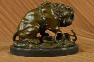 Bronze Lion and Snake Sculpture on a solid marble base Art Ornament BARYE Figure 3