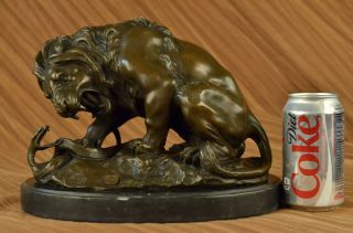 Bronze Lion and Snake Sculpture on a solid marble base Art Ornament BARYE Figure 4