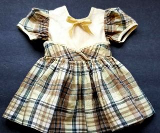Vintage Factory Yellow & Brown Plaid Doll Dress Fits 20 " Ideal R&b M.  Alexander