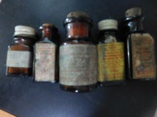 5 Antique Quack Medicine Amber Medicine Bottles Heroin Morphine 3 With Corks