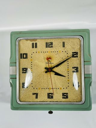 Art Deco Vintage Telechron Electric Kitchen Wall Clock Sea Foam Green Model 2h11
