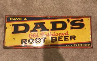Dads Root Beer Vintage Antique Advertising Sign 30x11” Embossed 1940s Pm - 2