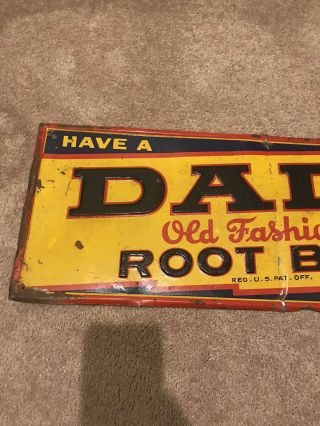 Dads Root Beer Vintage Antique Advertising Sign 30x11” embossed 1940s PM - 2 2