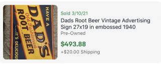 Dads Root Beer Vintage Antique Advertising Sign 30x11” embossed 1940s PM - 2 5