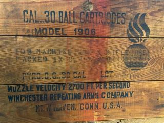 Antique Vintage Winchester Ammunition Wood Crate; 30 Cal.  1906