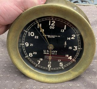 Wwii Us Navy Chelsea Ships Clock 12/24 Hour Brass Case Great