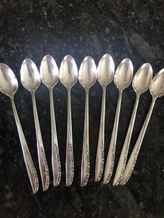 Oneida Brittany Rose Set Of 9 Iced Tea Spoons Wm A Rogers Vintage Silverplate