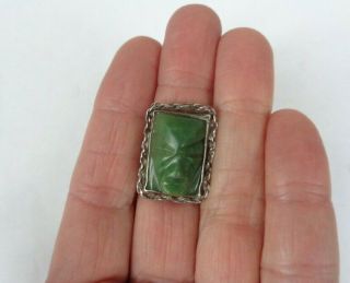 Antique Mexico Aztec Carved Jade Mayan Face Sterling Silver 925 Ring Sz 5