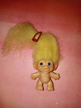 Vintage Troll Doll Pencil Topper S.  H.  E.  Yellow Mohair 1964 1 1/2 Great Shape