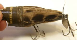 VINTAGE WEEZEL SPARROW WOODEN FISHING LURE W/FEATHERS 3