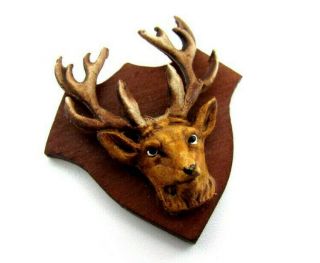 Vintage Miniature Artisan Dollhouse Taxidermy Wall Mount Deer 10 Point Buck Head