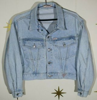 Vintage 80s Womens Guess Georges Marciano Cropped Light Wash Denim Jacket Medium
