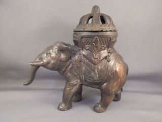 Antique Vintage Metal Elephant Figural Incense Burner Complete 6 " X 5 1/2 "