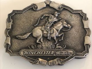 Vintage Winchester Western Horse Rider Belt Buckle Pewter