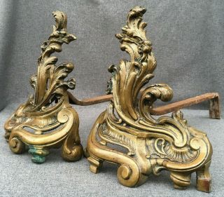 Antique French Louis Xv Style Bronze Andirons Early 1900 