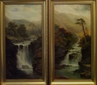 Two F.  E.  Jamieson 1895 - 1950 Antique Scottish Waterfall Landscape Oil Paintings