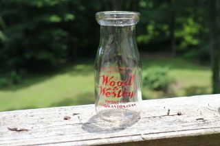 Vintage Antique Milk Bottle 4 1/4 " Wood & Westby Thomaston Conn Phone 101