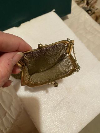 Antique Gold Tone Mesh Purse Art Deco Flapper Handbag Chain Fringe 2