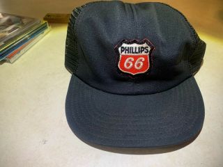 Vintage Phillips 66 Patch Snapback Trucker Mesh Hat All Black Cap