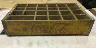 Vintage Antique Wooden Yellow Drink Coca Cola Crate 24 Bottle