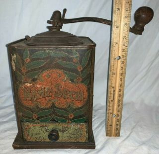 Antique None Such Tin Litho Coffee Grinder Table Top Mill Advertising Old