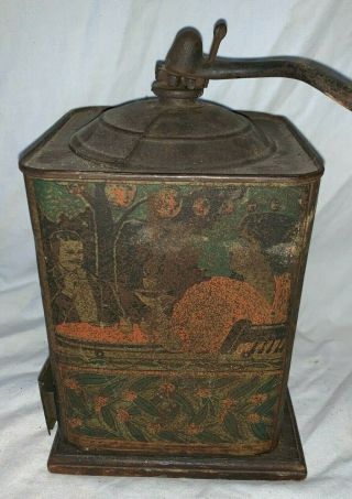 ANTIQUE NONE SUCH TIN LITHO COFFEE GRINDER TABLE TOP MILL ADVERTISING OLD 2