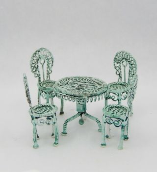 Vintage Metal Patio Table & Chairs Dollhouse Miniature 1:24 3