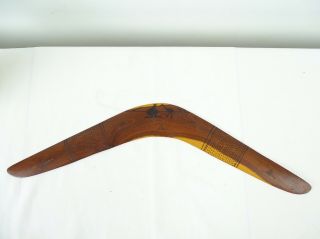 Vintage Australian Aboriginal Mulga Wood Pokerwork Boomerang Nt Australia