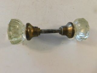 Vintage Crystal Glass 12 Point Door Knobs Brass Hardware And Spindle No Chips