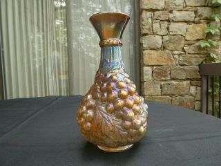 Antique Imperial Carnival Glass Smoke Grape Vase 9 "