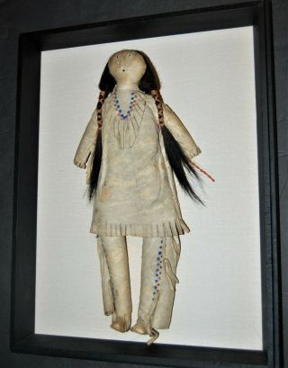 Antique Native American Indian Doll Deerhide Plains 11.  5 " Ca.  Early 20th Century