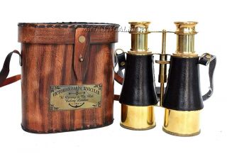 Nautical Brass Victorian Marine Binocular With Leather Box