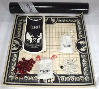Vintage Pente Board Game With Red And Clear Stones,  Instructions And Tube